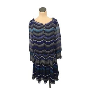 Diane Von Furstenberg Kelley‎ Smocked Chiffon Silk Peacock Striped Dress Size 0